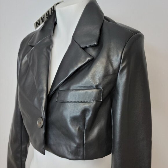 URBAN Outfitters Crop Faux Leather Jacket Black Size XS NWT - Picture 2 of 5